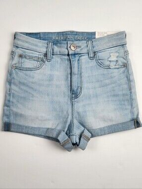 American Eagle Curvy Hi-Rise Shortie Shorts NWT Size 4 Light Wash Stretch
